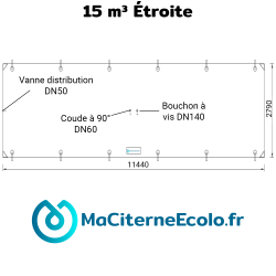 Schéma citerne souple 15 m³ Étroite, cuve pour l'arrosage du jardin, nettoyage et remplissage de la piscine 15000 litres
