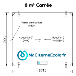 Schéma cuve souple 6000 litres 6 m³ format Carrée pour le stockage des eaux de pluies