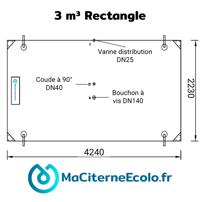Kit eau de pluie citerne souple étroite 15m3 + collecteur 
