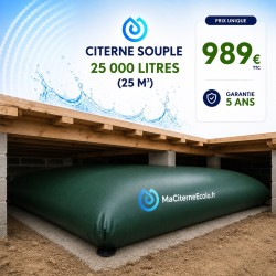 Citerne souple 25000 litres soit 25m3 pour le stockage des eaux de pluie, pour l'arrosage du jardin