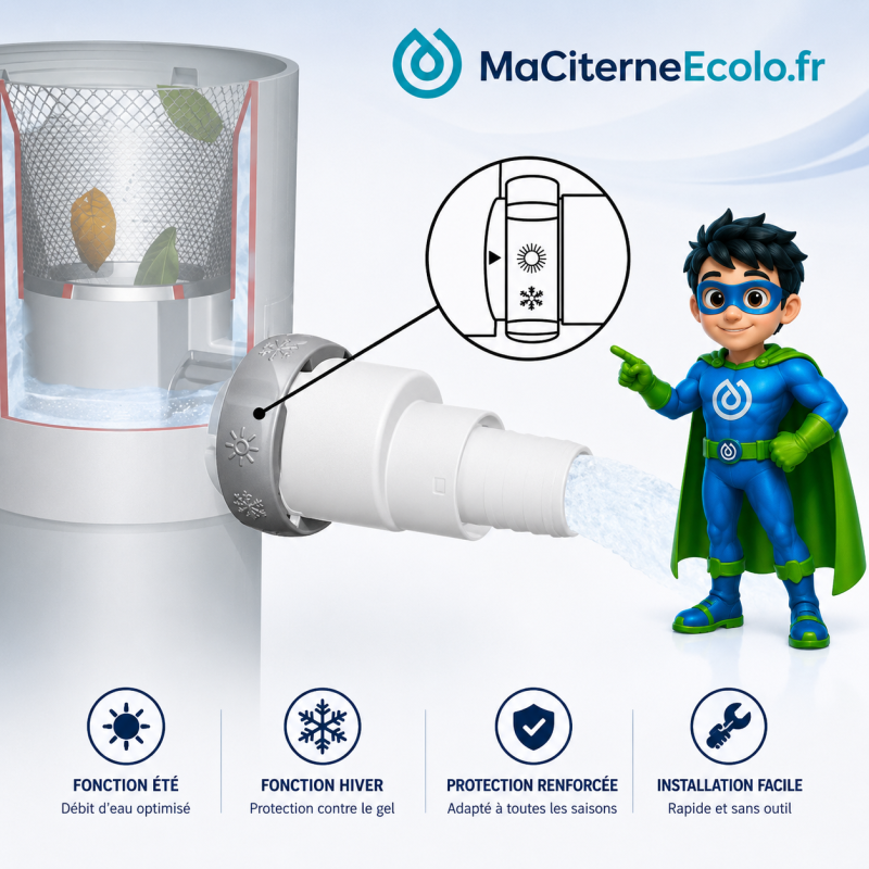 Collecteur de gouttière filtrant Regendieb Pro Maciterneecolo pour filtration descente de gouttière pour citerne